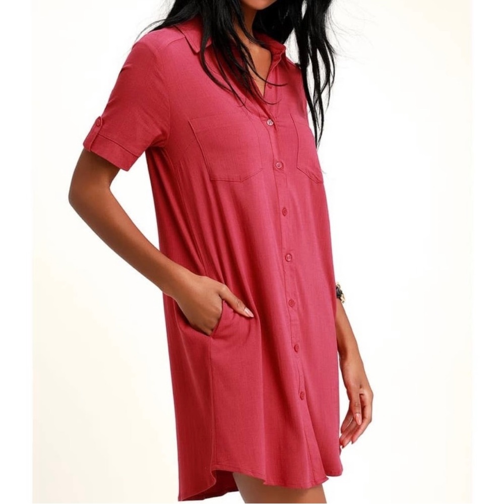 Lulu’s Pink Casual Button-Down Shirt Dress - EUC, perfect for fall — super cute!